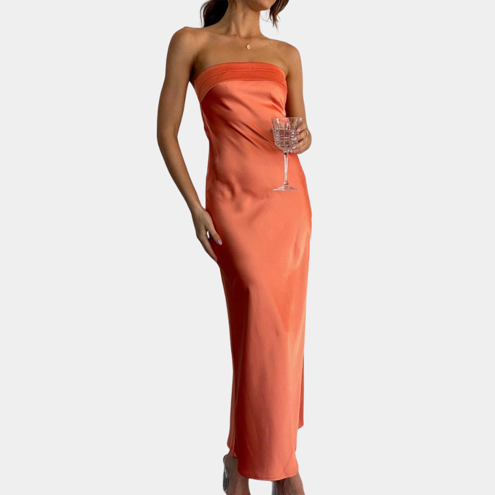 Sienna | Elegant Strapless Black Tie Dress Satin Maxi Gown