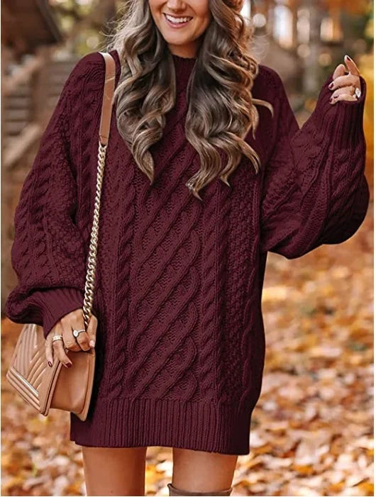 Sienna | Refined Oversized Cable Knit Winter Dress with Puff Sleeves