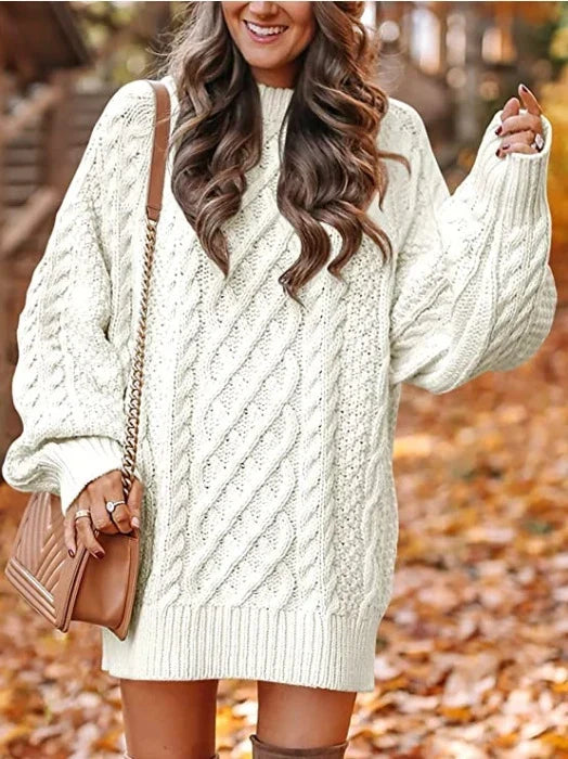 Sienna | Refined Oversized Cable Knit Winter Dress with Puff Sleeves