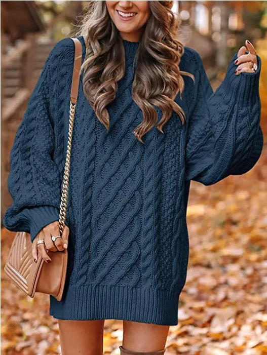 Sienna | Refined Oversized Cable Knit Winter Dress with Puff Sleeves