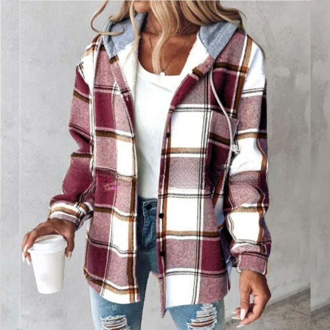 Sofia | Checked Hooded Longline Winter Jacket