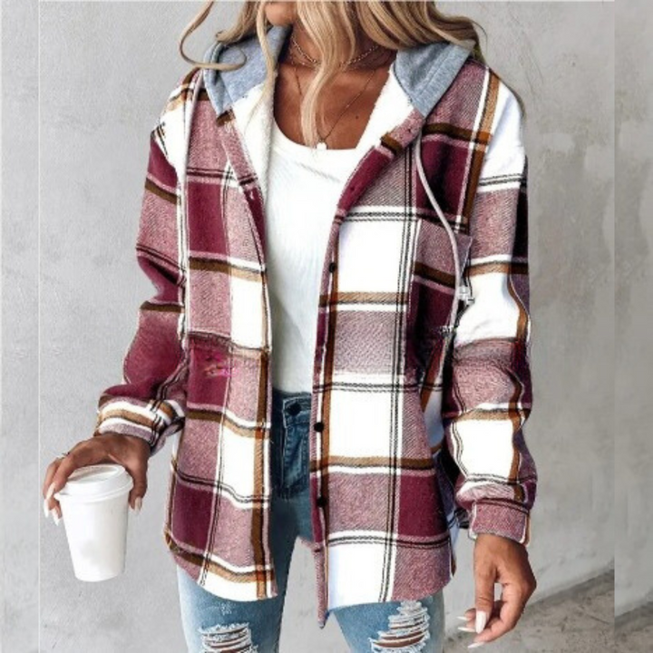 Sofia | Checked Hooded Longline Winter Jacket