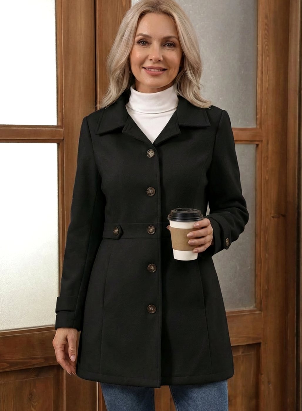 Sofia | Relaxed Belted Plus Size Coat with Wide Collar