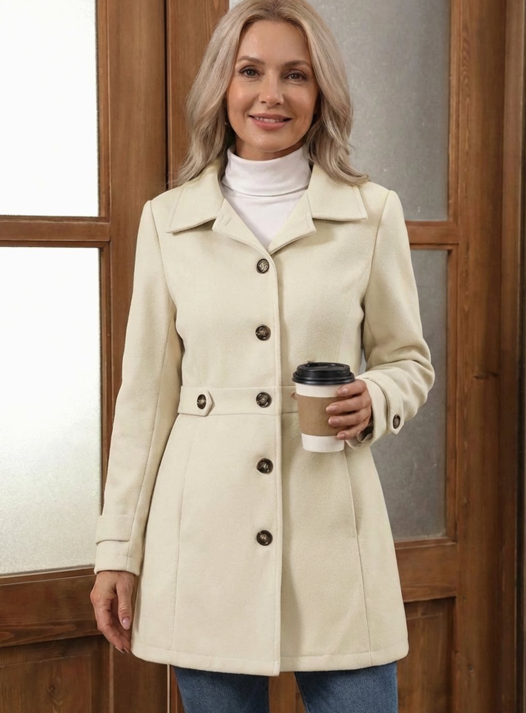 Sofia | Relaxed Belted Plus Size Coat with Wide Collar