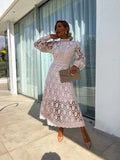 Sophia | Elegant Crochet Lace Black Tie Dress with Puff Sleeves