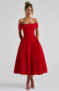 Sophia | Elegant Off-Shoulder Black Tie Dress with Flared Midi Skirt