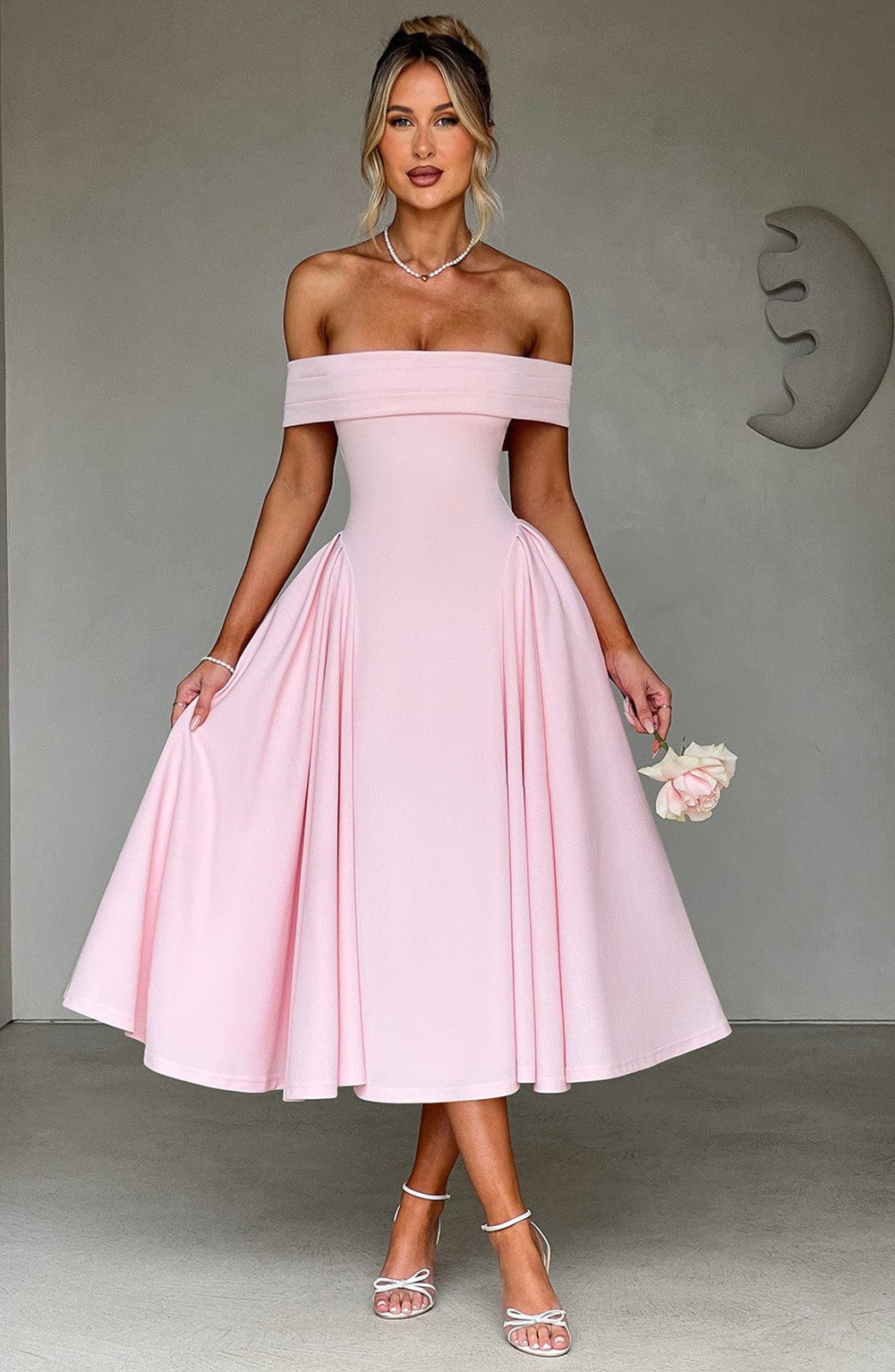 Sophia | Elegant Off-Shoulder Black Tie Dress with Flared Midi Skirt