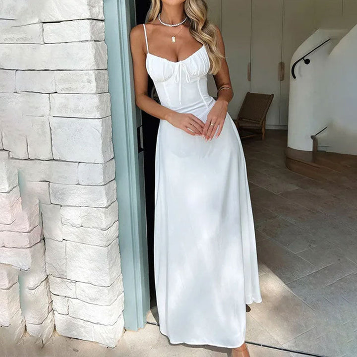 Sophia | Elegant Ruched Corset Black Tie Maxi Dress
