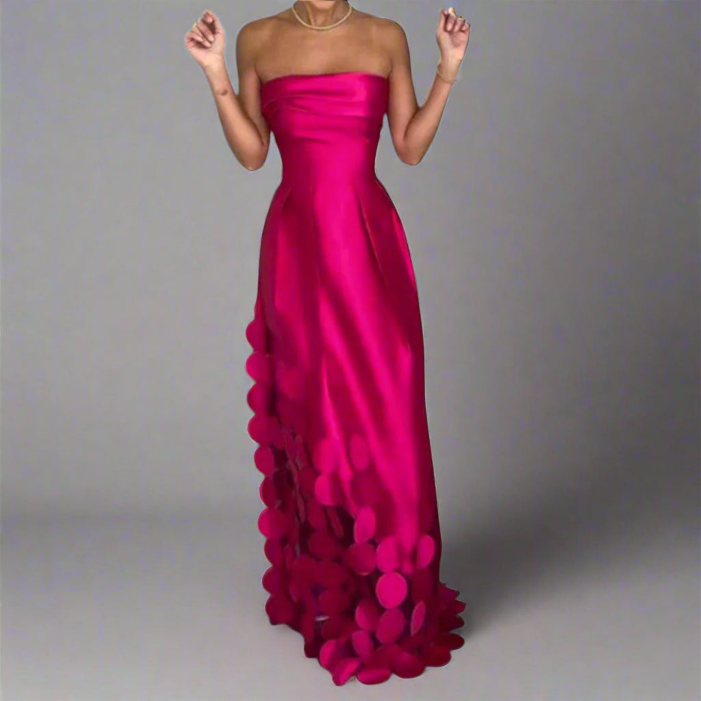 Sophia | Elegant Strapless Black Tie Dress with Sculpted Petal Hem