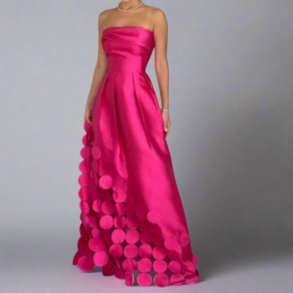 Sophia | Elegant Strapless Black Tie Dress with Sculpted Petal Hem