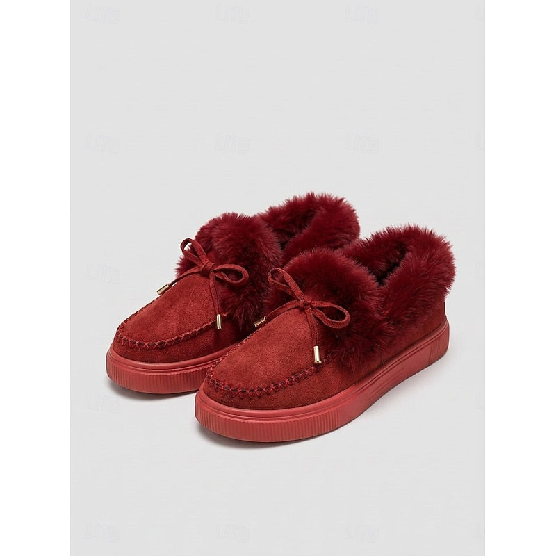 Sophia | Graceful Fur-Lined Bow Moccasin Womens Slippers