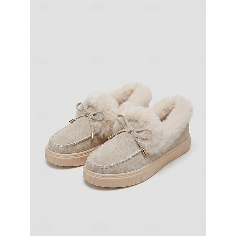 Sophia | Graceful Fur-Lined Bow Moccasin Womens Slippers