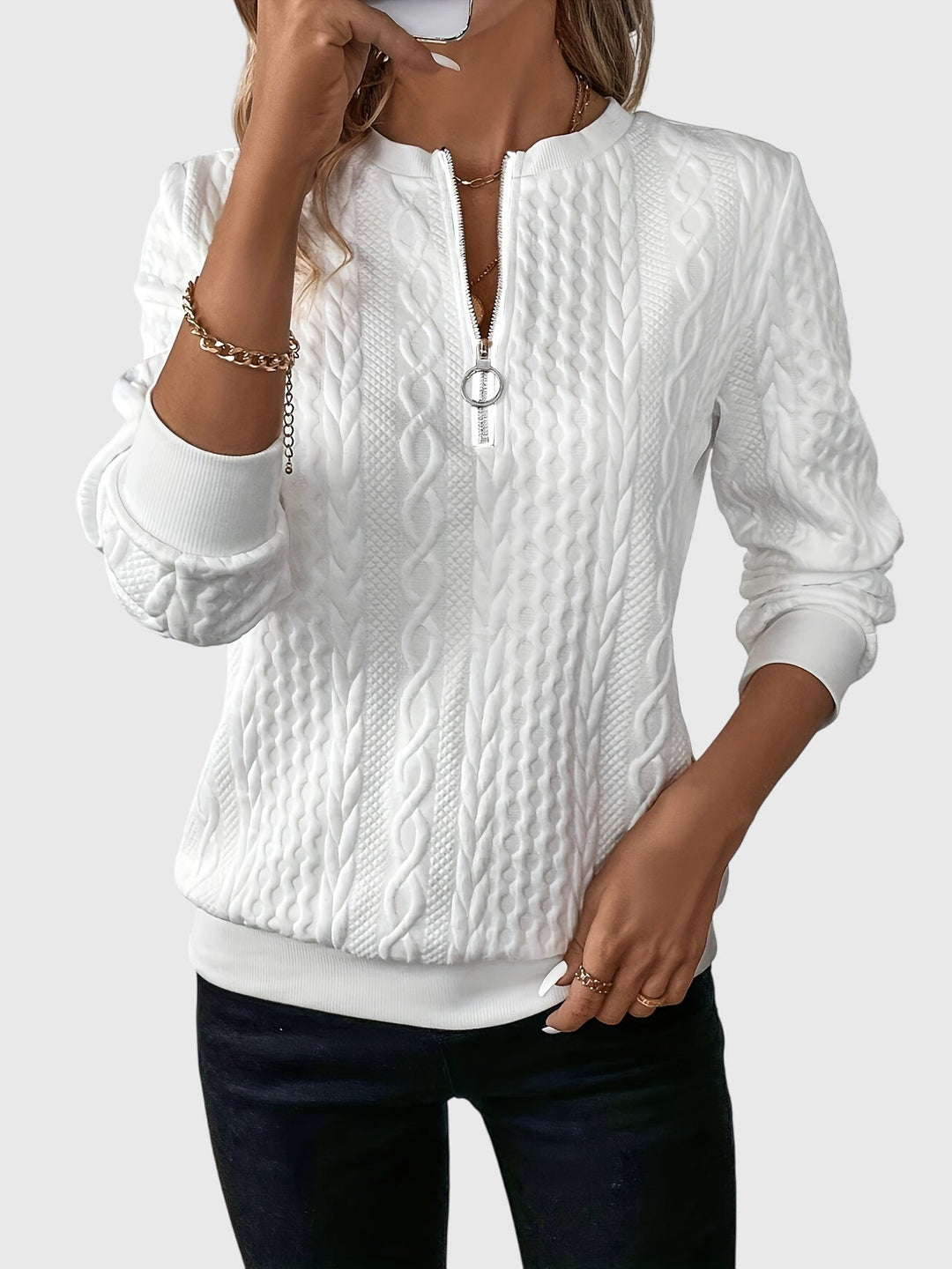 Sophia | Sophisticated Cable Knit Half Zip Knitted Jumper