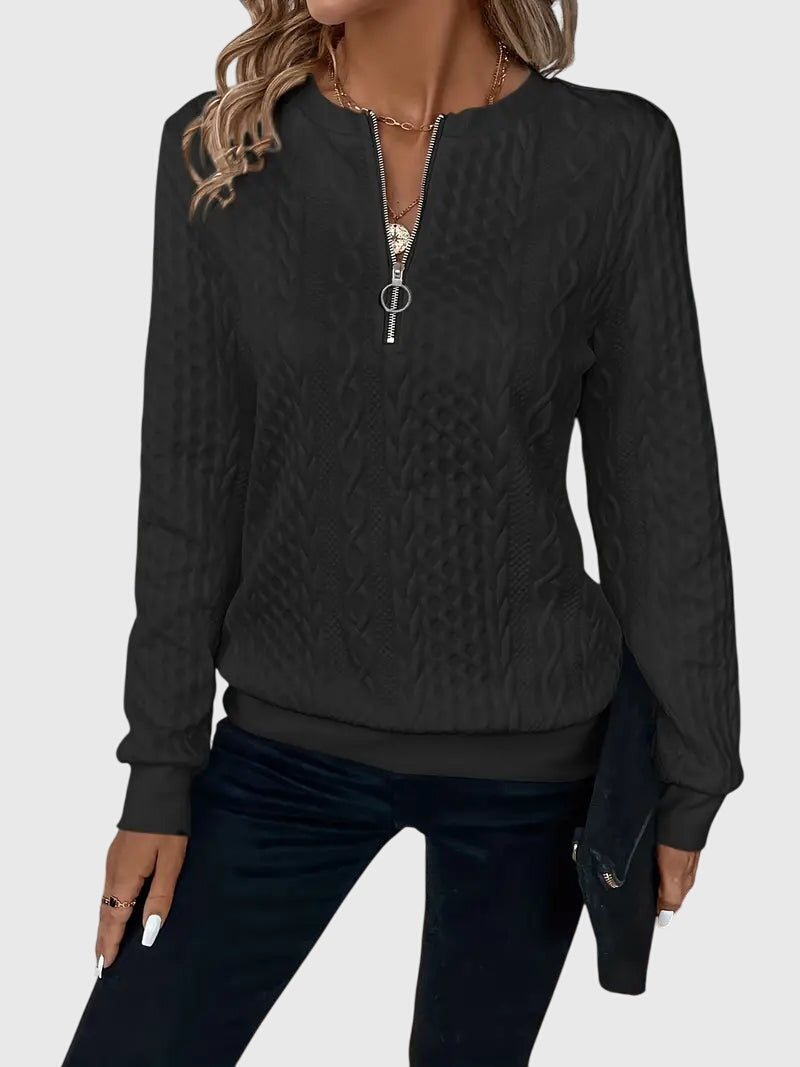 Sophia | Sophisticated Cable Knit Half Zip Knitted Jumper