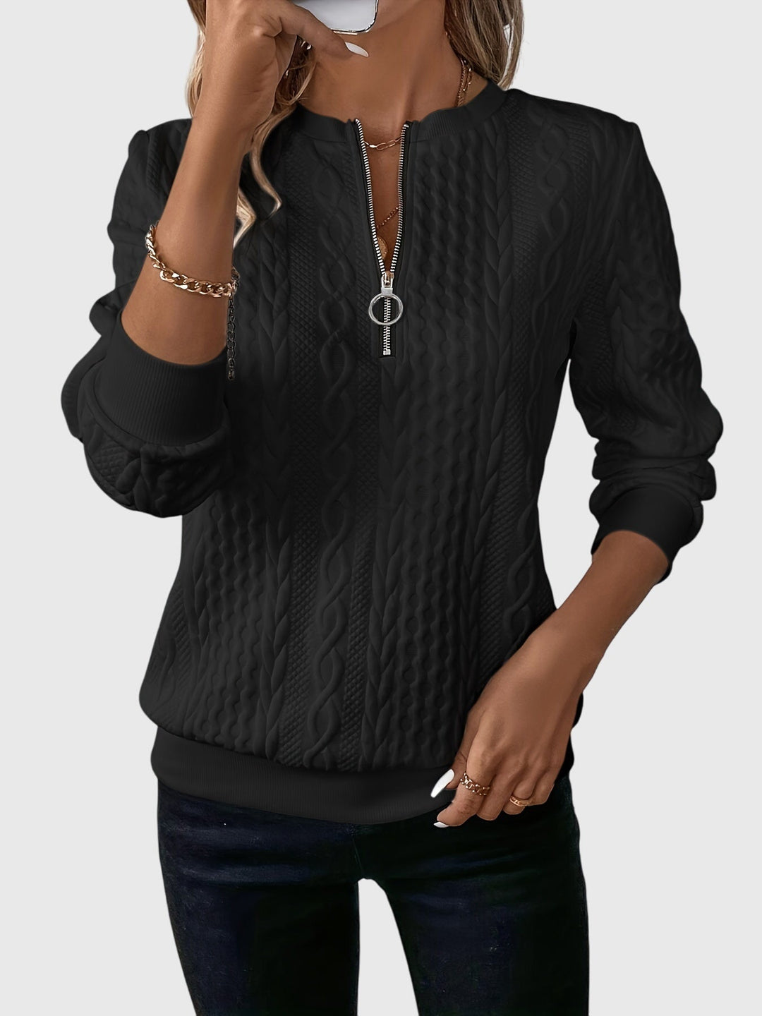 Sophia | Sophisticated Cable Knit Half Zip Knitted Jumper