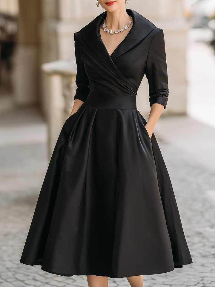 Sophia | Wrap Collar Party Dresses for Women with Pleated Midi Skirt