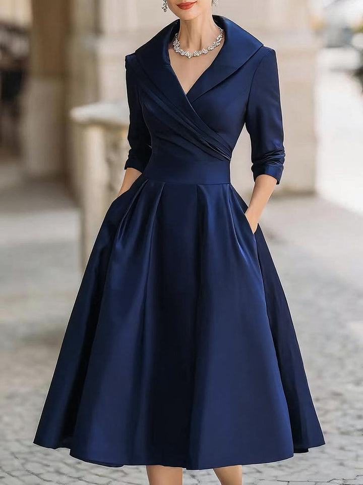 Sophia | Wrap Collar Party Dresses for Women with Pleated Midi Skirt