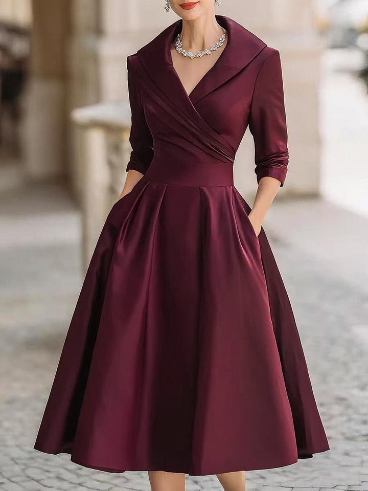 Sophia | Wrap Collar Party Dresses for Women with Pleated Midi Skirt