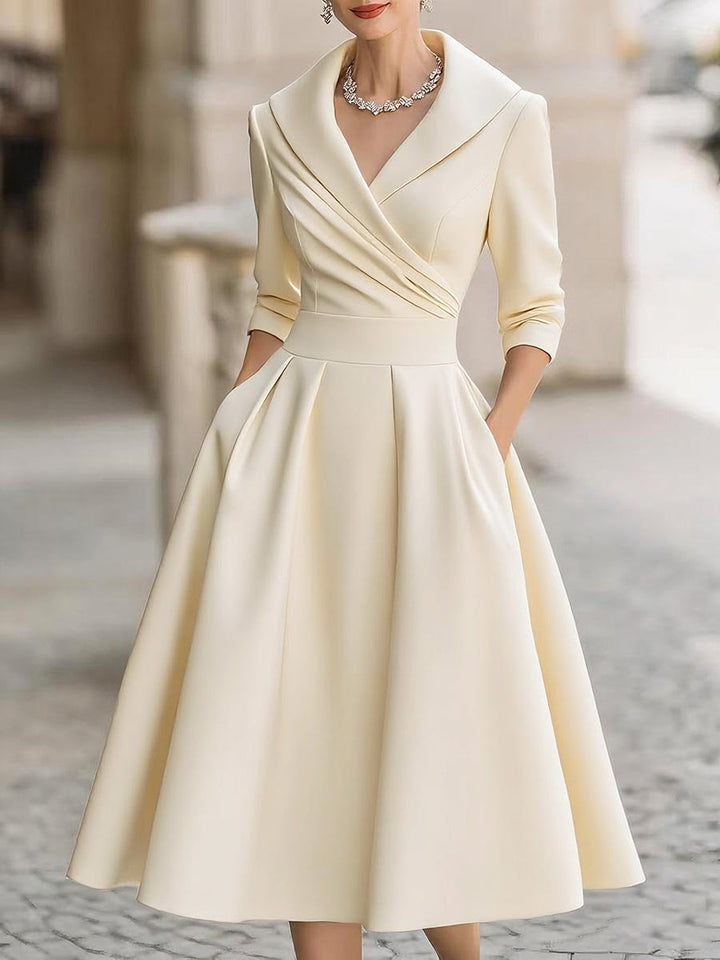 Sophia | Wrap Collar Party Dresses for Women with Pleated Midi Skirt