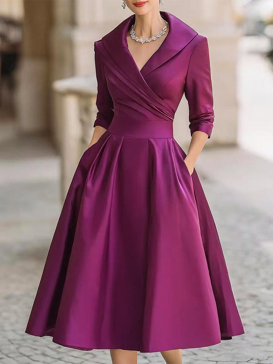 Sophia | Wrap Collar Party Dresses for Women with Pleated Midi Skirt