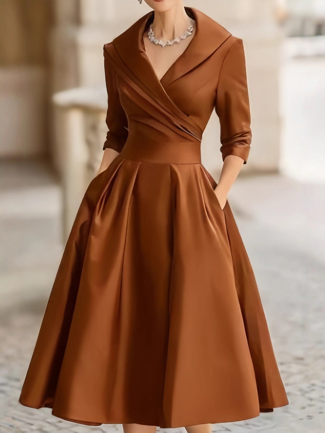 Sophia | Wrap Collar Party Dresses for Women with Pleated Midi Skirt