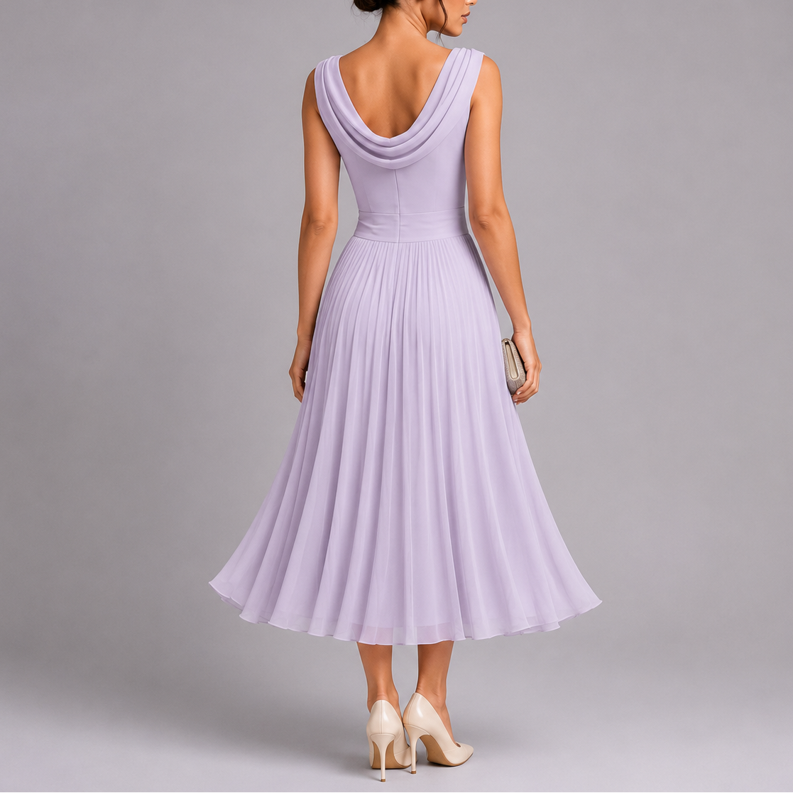 Sophie | Elegant Draped Neckline Black Tie Midi Dress