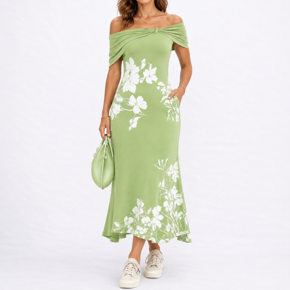 Sophie | Elegant Floral Off-Shoulder Black Tie Dress