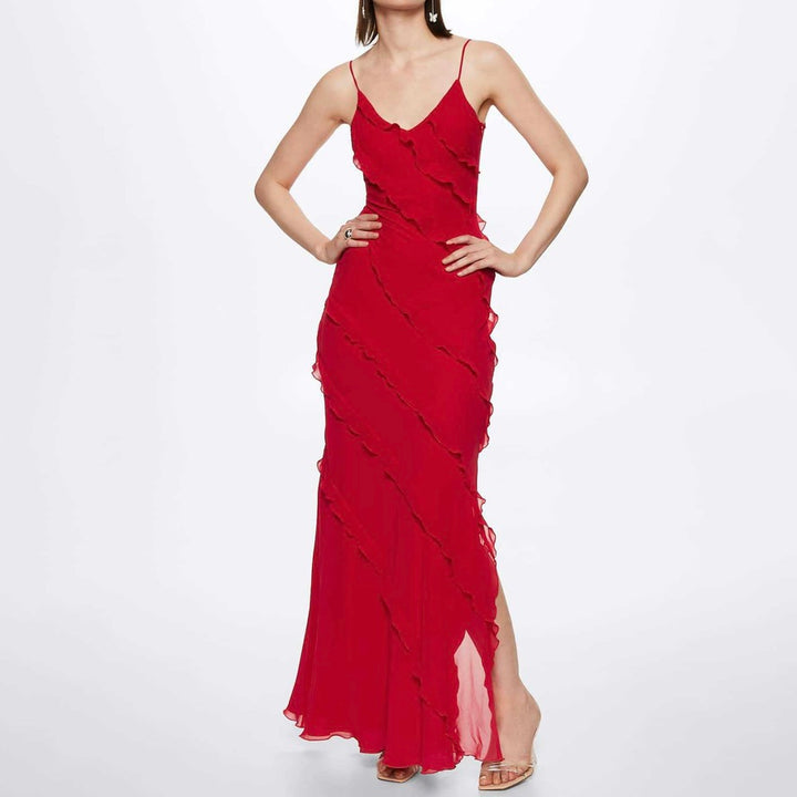 Sophie | Elegant Ruffled Black Tie Dress with Side Slit