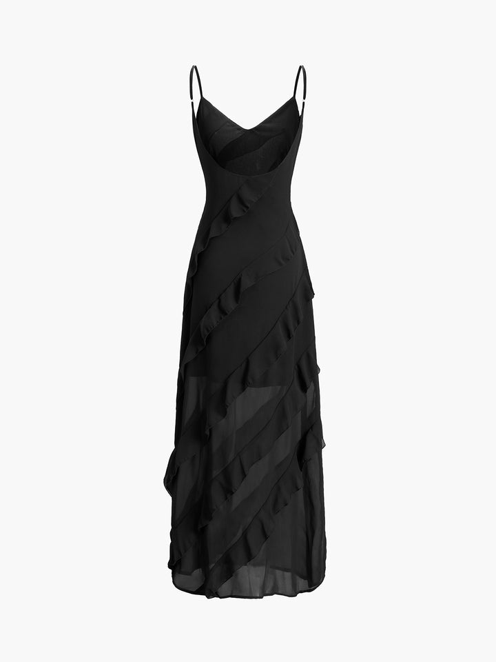 Sophie | Elegant Ruffled Black Tie Dress with Side Slit
