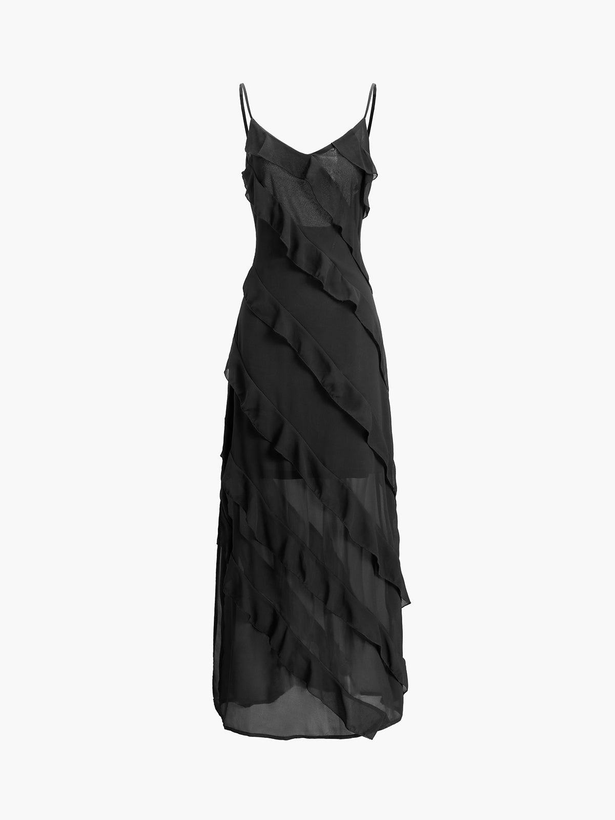 Sophie | Elegant Ruffled Black Tie Dress with Side Slit