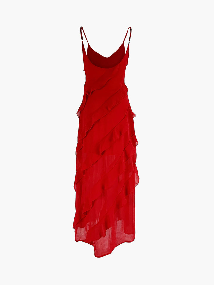 Sophie | Elegant Ruffled Black Tie Dress with Side Slit