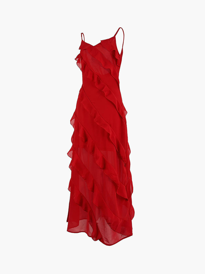 Sophie | Elegant Ruffled Black Tie Dress with Side Slit