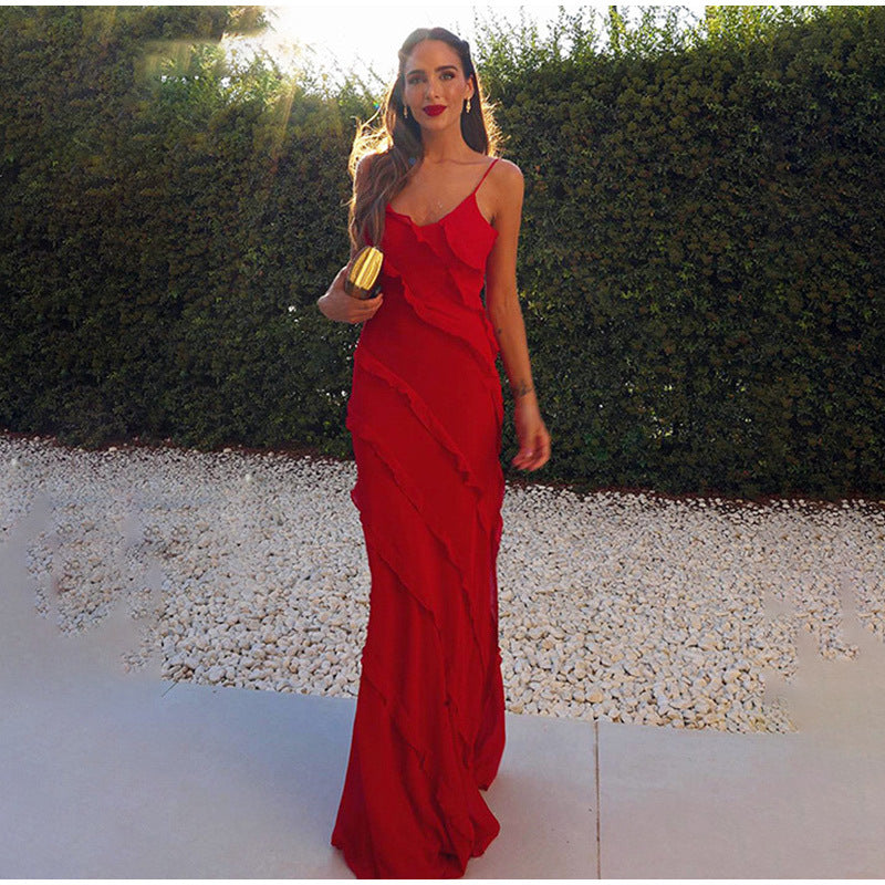 Sophie | Elegant Ruffled Black Tie Dress with Side Slit