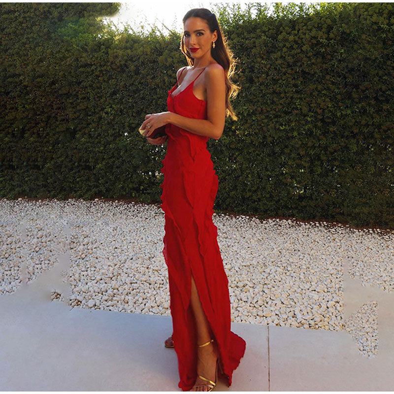 Sophie | Elegant Ruffled Black Tie Dress with Side Slit