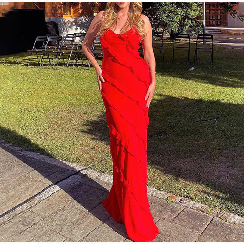 Sophie | Elegant Ruffled Black Tie Dress with Side Slit