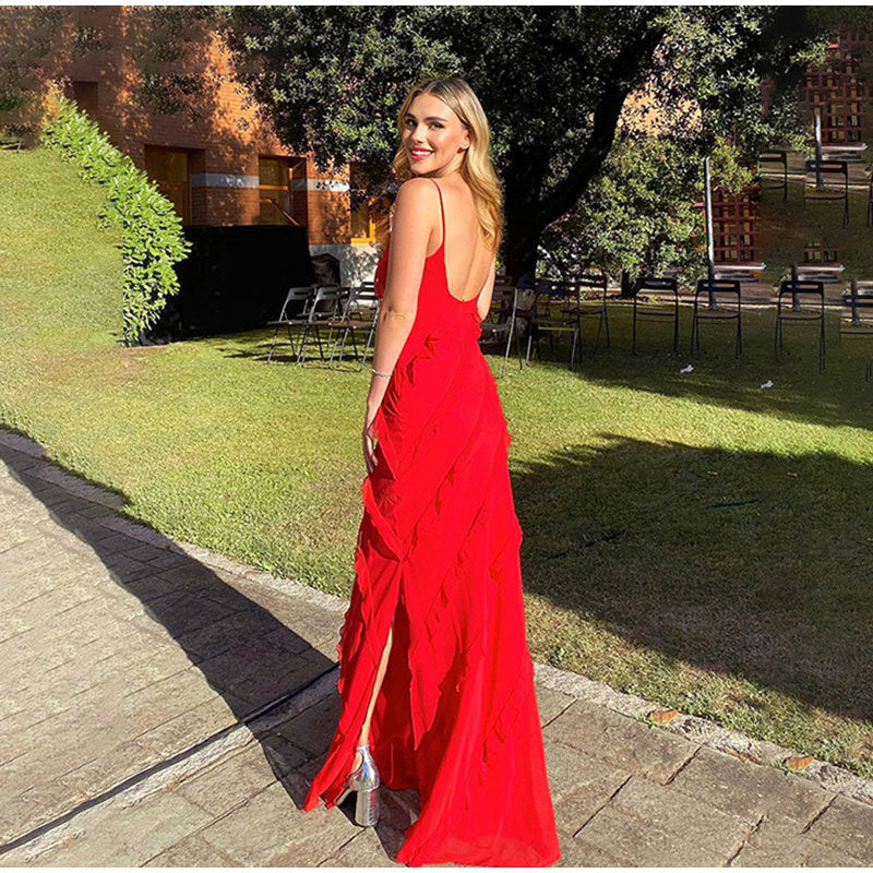 Sophie | Elegant Ruffled Black Tie Dress with Side Slit