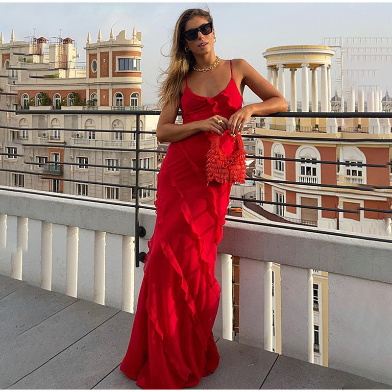Sophie | Elegant Ruffled Black Tie Dress with Side Slit