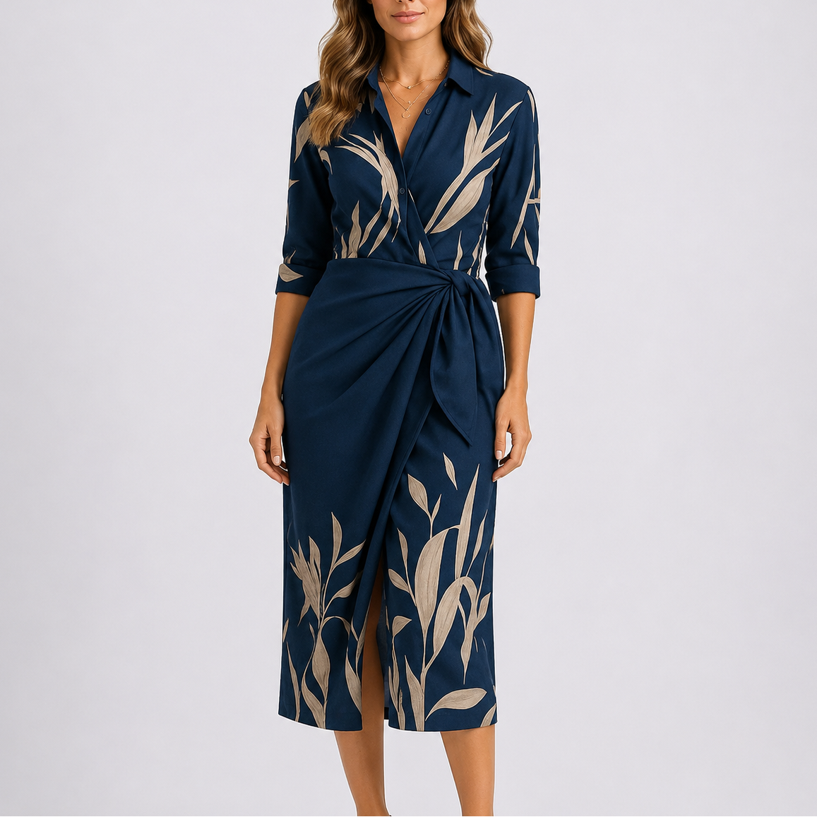 Sophie | Elegant Striped Wrap Midi Black Tie Dress
