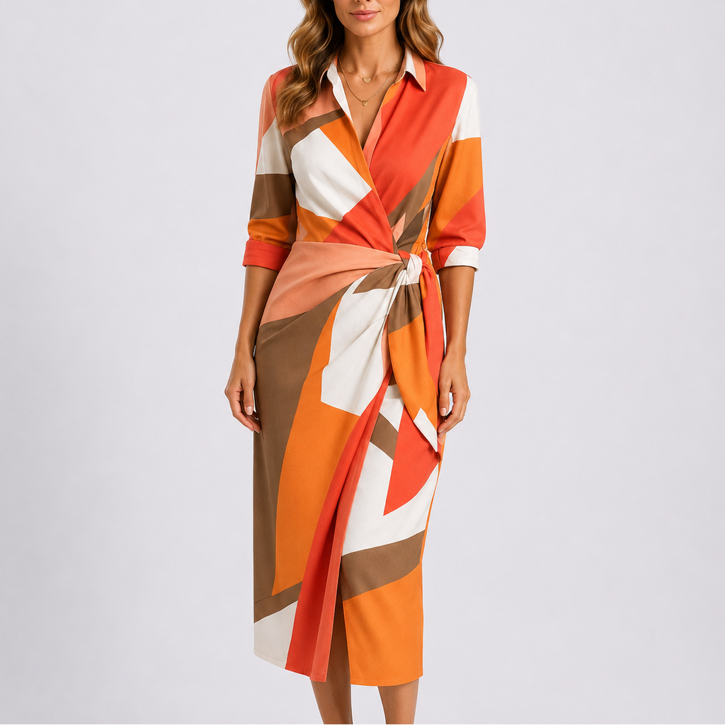 Sophie | Elegant Striped Wrap Midi Black Tie Dress