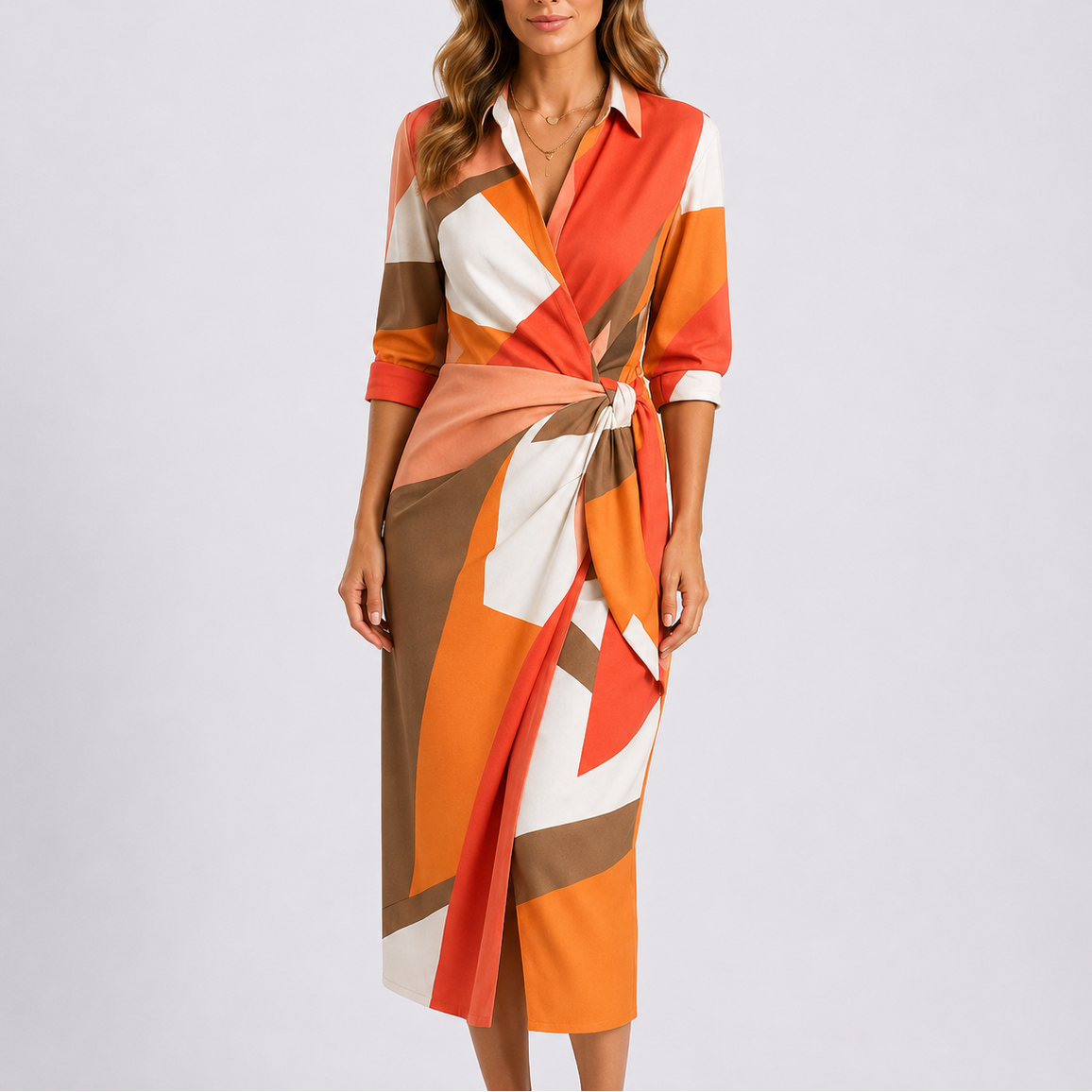 Sophie | Elegant Striped Wrap Midi Black Tie Dress