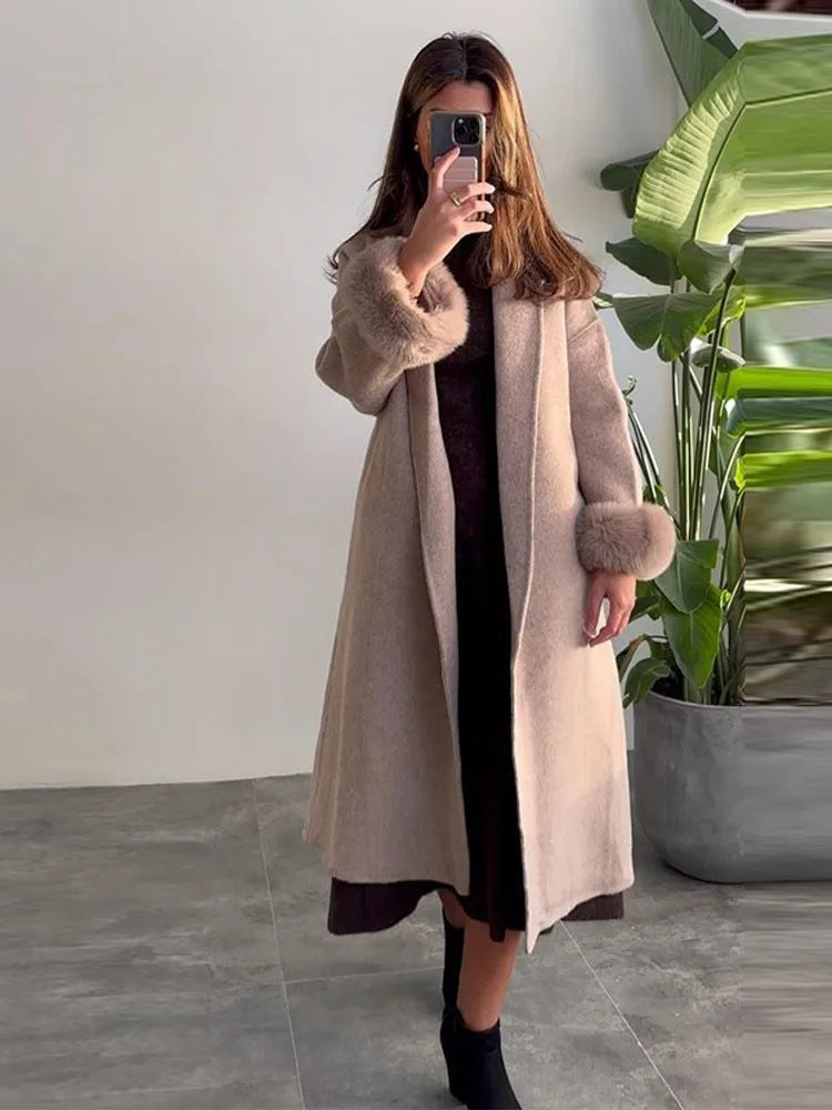 Sophie | Polished Longline Open-Front Fur Jacket