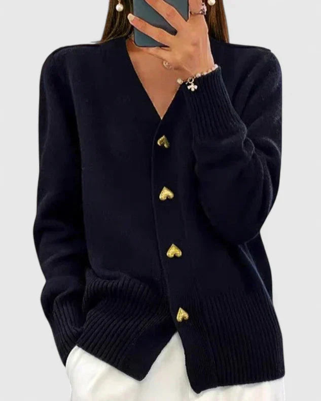 Sophie | Timeless V-Neck Heart Button Knitted Cardigan