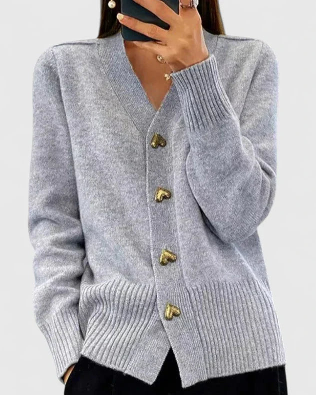 Sophie | Timeless V-Neck Heart Button Knitted Cardigan