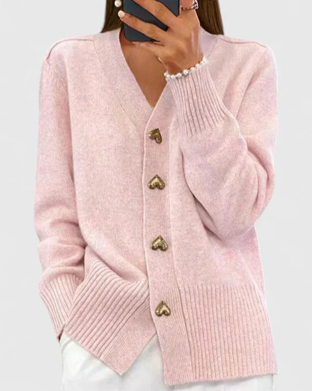 Sophie | Timeless V-Neck Heart Button Knitted Cardigan