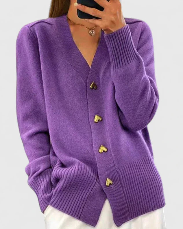 Sophie | Timeless V-Neck Heart Button Knitted Cardigan