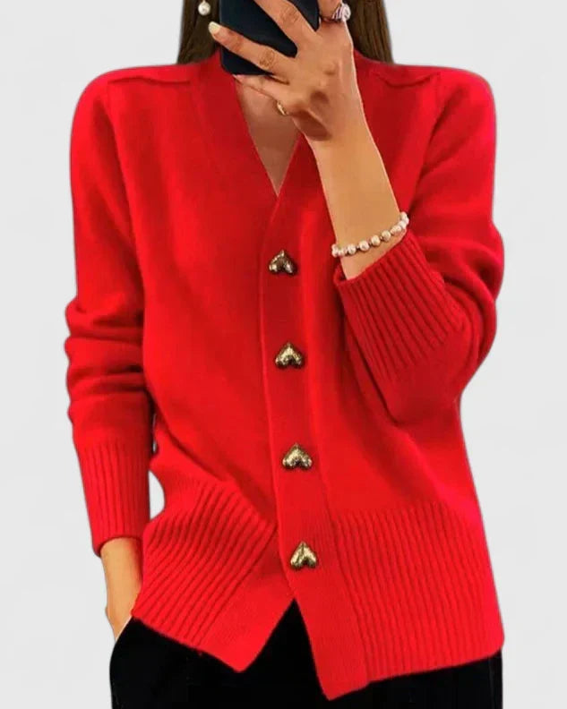 Sophie | Timeless V-Neck Heart Button Knitted Cardigan