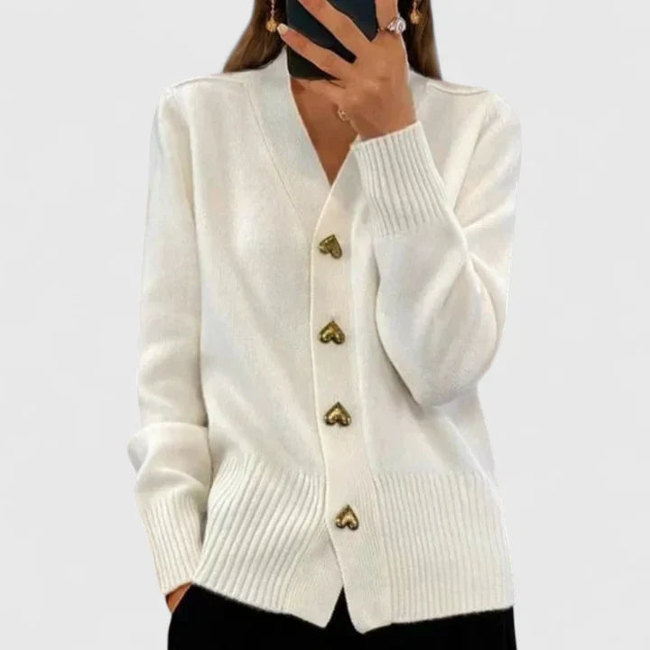 Sophie | Timeless V-Neck Heart Button Knitted Cardigan