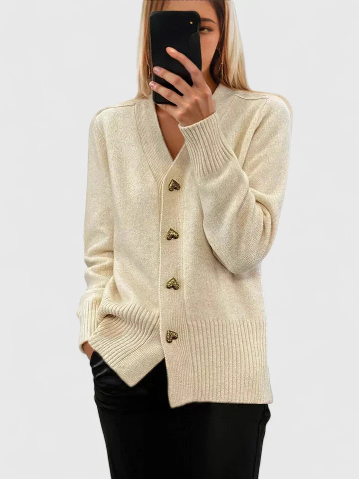 Sophie | Timeless V-Neck Heart Button Knitted Cardigan