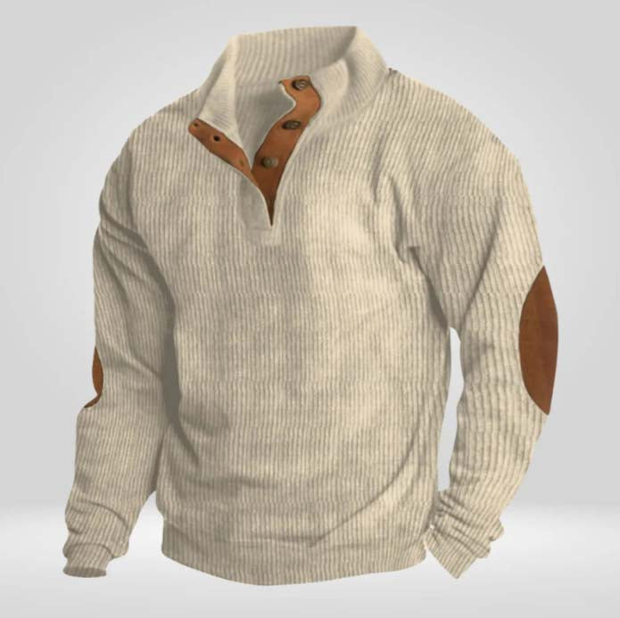 Teddy | Ribbed Button Neck Mens Knitted Jumper