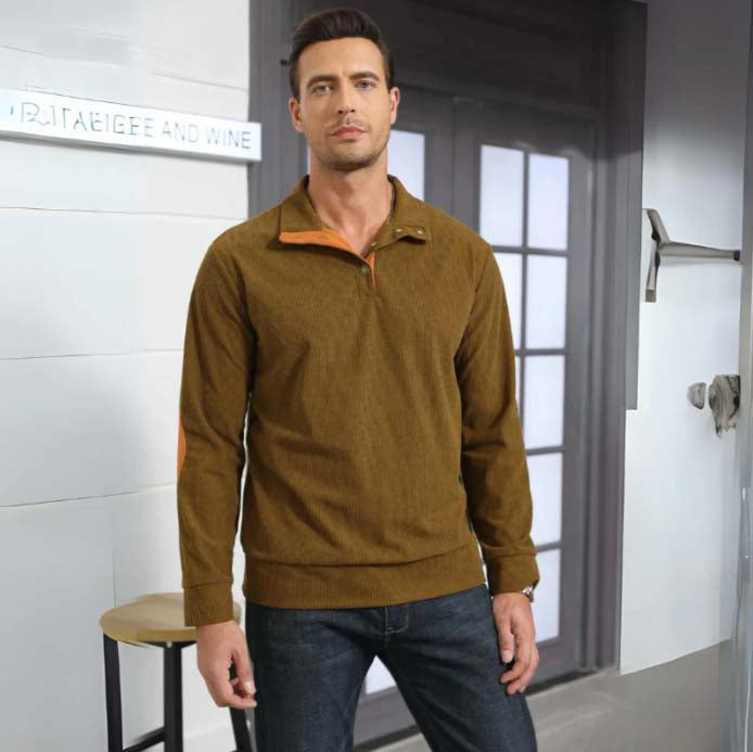 Teddy | Ribbed Button Neck Mens Knitted Jumper